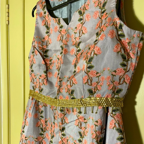 Indya Floral Grey Flared Maxi silk Skirt (Lehenga) & Top - Worn once. - Picture 7 of 16